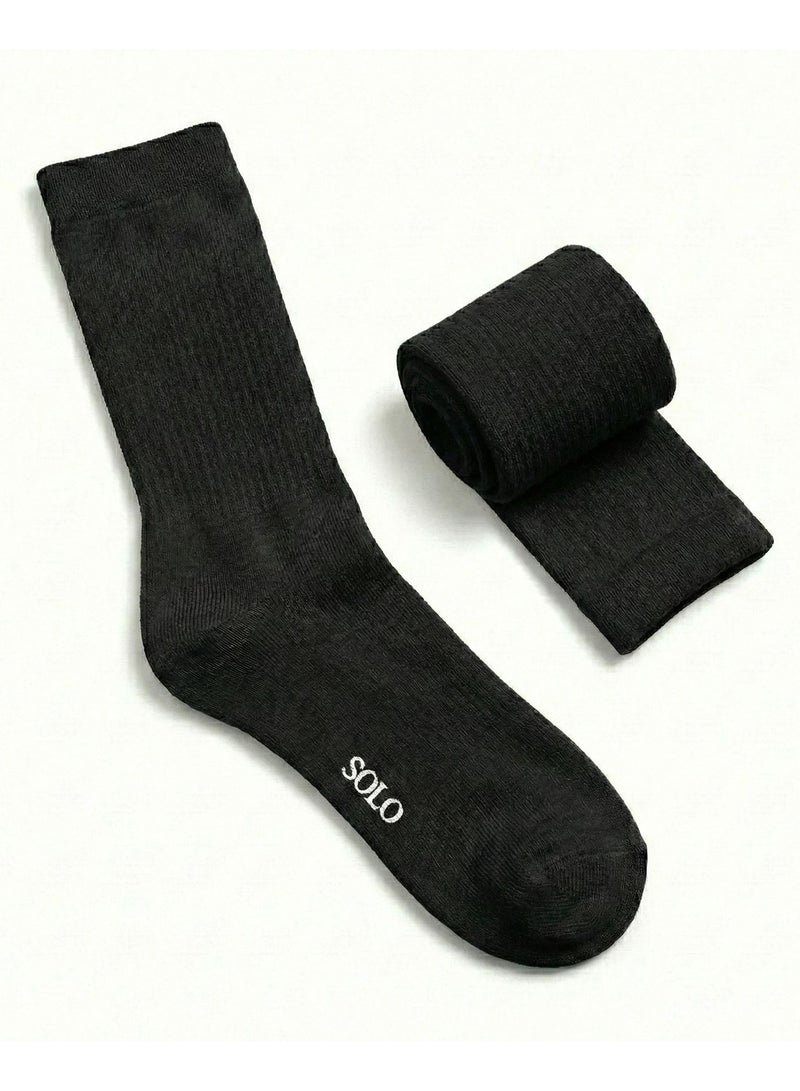 Solo Pack of 2 Cushioned Full Towel Cotton Socks - Black - Image 2